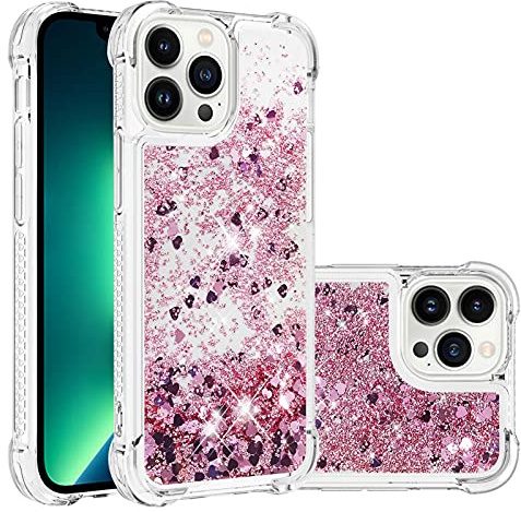 QIWEIQING Cover per iPhone 15 Pro Max, Glitter Bling Liquido Custodia Sparkly TPU Silicone Protettivo Morbido Brillantini Quicksand Cellulare Cover Case per iPhone 15 Pro Max.Rose Gold YBL