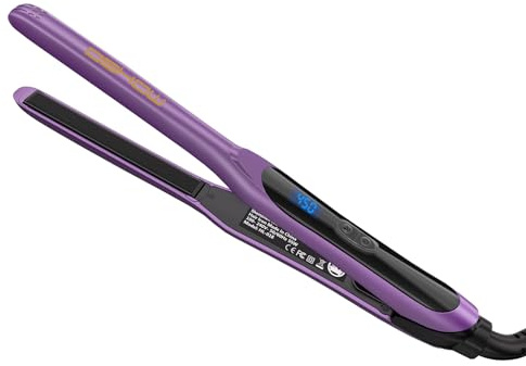 DSHOW 1/2 Flat Iron, Small Flat Iron Hair Straightener for Short Hair, Tourmaline Ceramic Mini Travel Hair Straightener with a Pouch, 6 Temperature, Dual Voltage (Purple)