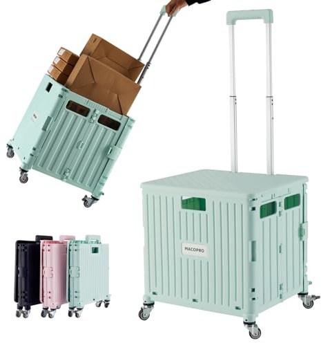 MACOPRO Heavy Duty Folding Trolley on Wheels, Collapsible Utility Cart with Lid & Basket – For Shopping, Camping, Festival, and Garden (Green)