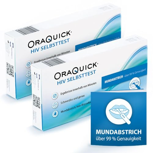 OraQuick HIV Selbsttest, HIV Test für zu Hause mit Speicheltest, 2 Stück | HIV Schnelltest mit Mundabstrich, Ergebnis in 20 Minuten, erkennt HIV-1- und HIV-2-Antikörper, 2 Tests im Set