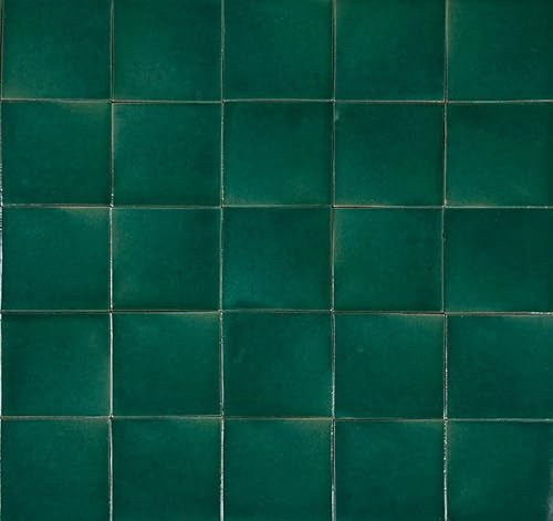 Cerames Azulejos de mosaico de un solo color Verde Rana de cerámica mexicana, azulejos verdes de mosaico para cocina, baño, pared posterior de la cocina, un paquete de 90 azulejos, 10,5 x 10,5 cm