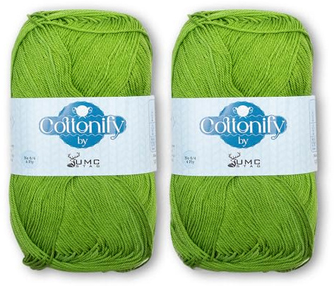 Cottonify DK Weight Pack of 2 100% Combed Cotton Mercerized Crochet and Knitting Yarn| 4Ply DK Medium Weight | Gassed & Mercerized Ne 6/4 Soft Yarn – 186 Yd 100 Grams per Ball (2, Bright Green 256)