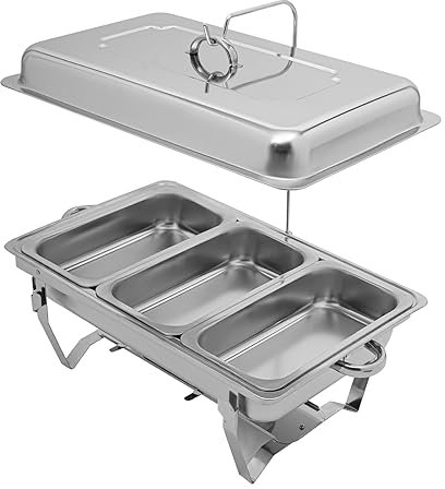 ROGONPDK Set scaldavivande Chafing Dish, 9 l, 3 griglie, in acciaio inox, 55 x 35 x 26,3 cm, contenitore caldo per alimenti, scaldavivande a buffet