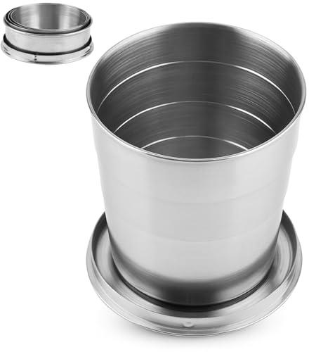 Changor Tasse Pliante Pliable, Petite Tasse Télescopique en Métal, de Voyage Légèr, Signes de Mesure pour Sac à Dos/randonnée pour Voyage Camping,250ml(Gobelet à quatre sections)