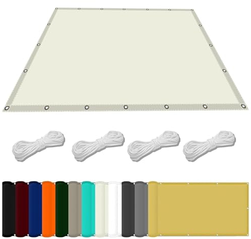 Schattiernetz Mit Öse 1.8 x 2.2 m Wasserdicht Sichtschutz Balkon Reißfest UV-Schutz nach Mass Polyestergewebe Mit Seil Beschattungsnetz Hof Dach Teich Hühnerstall, Elfenbein