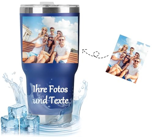 Kaffeebecher Thermo Personalisiert, Thermobecher Personalisiert mit Foto Name Text, 30oz/890ml Edelstahl Kaffeebecher mit Deckel, Doppelwandig Camping Becher, Geschenke für Frauen Männer Ihn Sie