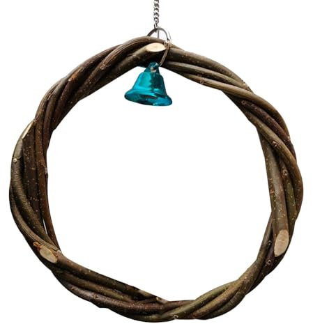 Jouet de balançoire pour oiseaux, balançoire à anneau pour perroquets | Jouet à mâcher avec balançoire en cage à oiseaux en bois avec cloche - Jouet pour perroquets, perchoir à mâcher