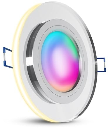 SSC-LUXon YAPU Glas Einbaustrahler mit LED Ring mit Smart Home RGB+W LED GU10 Lampe - Kristallglas Einbauleuchte silber spiegelnd