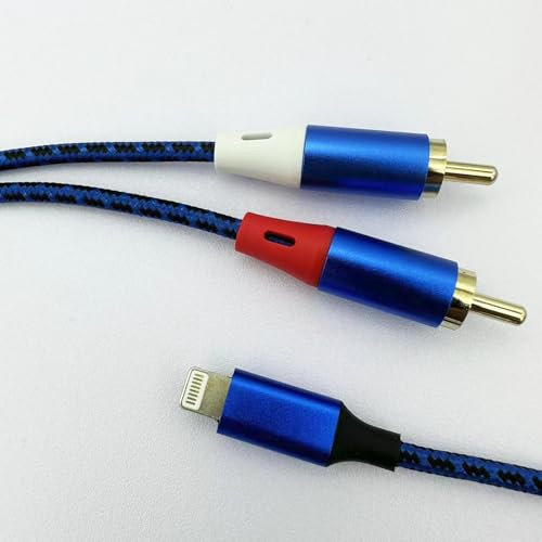 Froggen For Lightning rca cable, iPhone to Phono adapter cable red and white stereo audio cable Y splitter compatible with iPhone i-Pad i-Pod for amplifier hifi, dj speaker, stereo amplifier (blue)