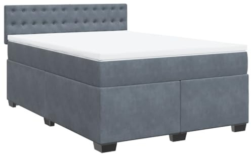 vidaXL Boxspringbett mit Matratze Dunkelgrau 160x200 cm Samt
