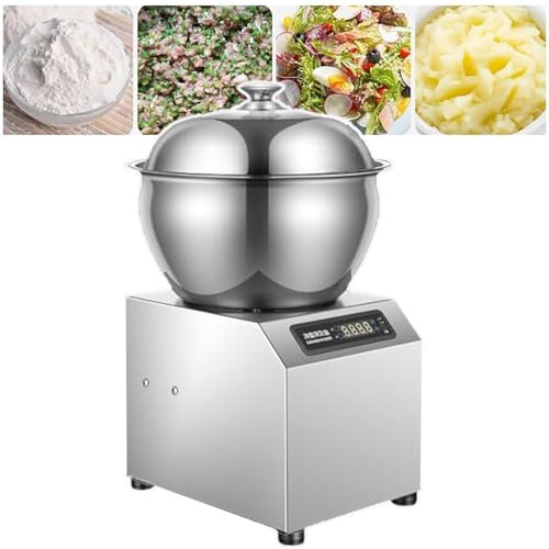 QIeAny Stainless Steel Food Mixers, Fully Automatic Stand Mixers, With Visible Glass Cover + Removable Basin, 30 Minutes Timer, Can Stir 5kg, Dumpling House/Noodle House,A