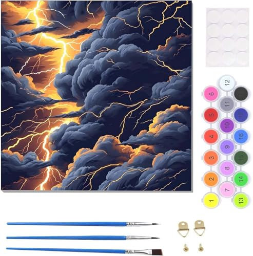 Malen Nach Zahlen Erwachsene Dunkle Wolken Landschaft Malen Nach Zahlen Kits auf Leinwand, Handgemalt Ölgemälde Leinwand Kits zur Heimdekoration, Pinseln Acrylpigment für Home Deko 20x20cm U-9297