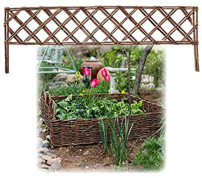 Decorative Wicker Garden Fencing Willow Hurdle Panels Easy to Install Border Edge for Flowerbeds Patios and Driveways Weaved Rattan Effect PetFriendly 35X100CM/1.14X3.28FT