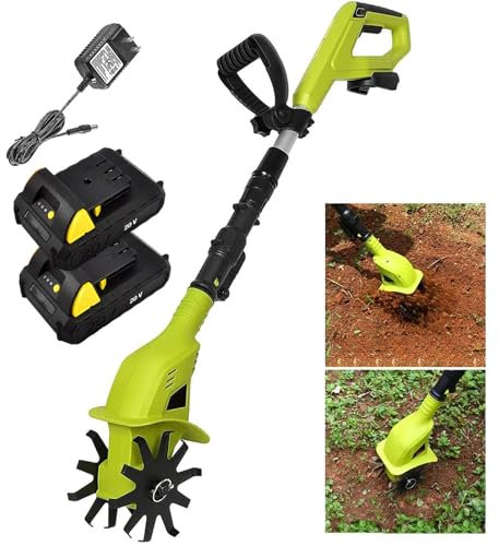 Electric Garden Rotavator – Cordless Tiller Cultivator with 2 x 4000mAh Battery, 10cm Tilling Width, 25cm Working Depth, Handheld Lightweight Rotovator for Soil Cultivation and Garden