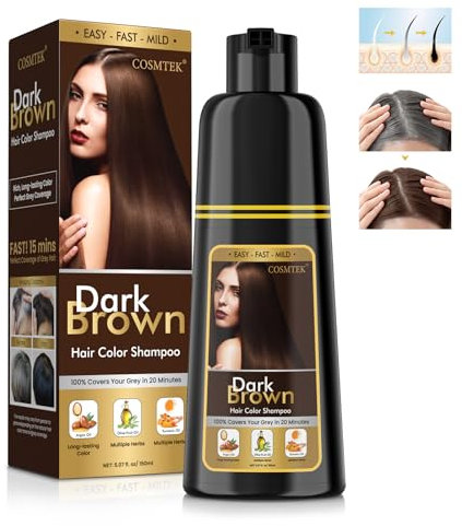 COSMTEK Haarfärbeshampoo - Dunkelbraune Hair Dye Shampoo für Graues Haar Sofort 3 in 1 Pflanzliche Haarfarbe Shampoo Enthält Ginseng-Extrakt für Männer und Frauen 150ml Dark Brown