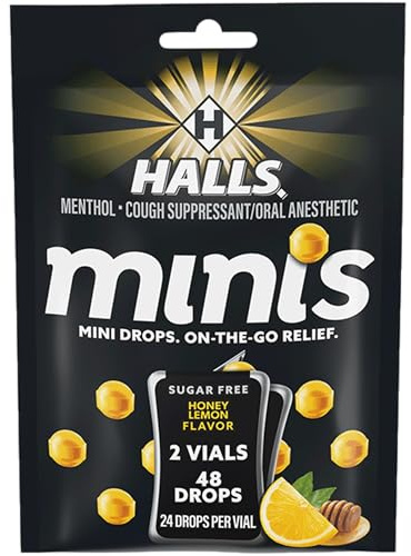 Halls Minis Honey Lemon Flavor Sugar Free Cough Drops, 48 Drops