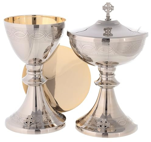 Holyart Calice ciboire patène Laiton argenté décoration tressée, Ciboire