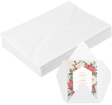 sourcing map 30 Pack Vellum Jackets, 5x7 Inch Vellum Paper Pre-Folded Rhomb Vellum Envelopes Transparent 53GSM for Wedding Invitation Accessories Bridal Showers Birthdays Wraps