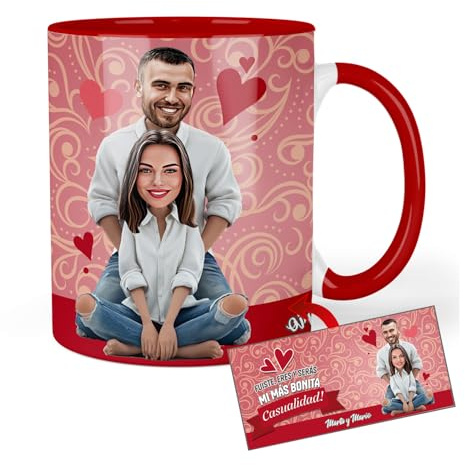 Kembilove® Taza personalizada con caricatura y foto San Valentín – Cerámica 350 ml – Regalos personalizados para marido, mujer y novio