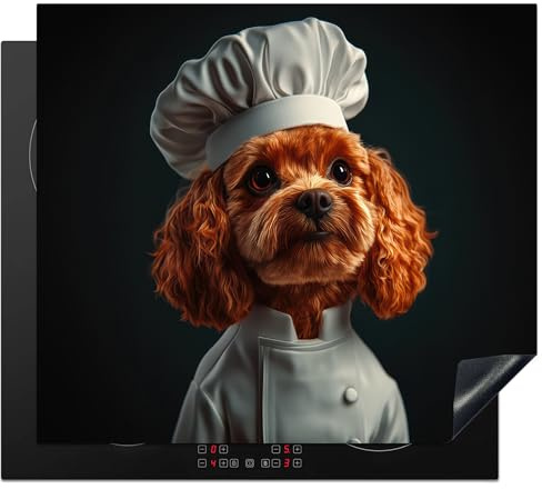 KitchenYeah© Herdabdeckplatte Einteilig Induktionsmatte Küche Abdeckung | 60x52 cm - Ceranfeld Herd Abdeckplatte Deko Vinyl Matte Aufrollbar Braun - Koch - Hund