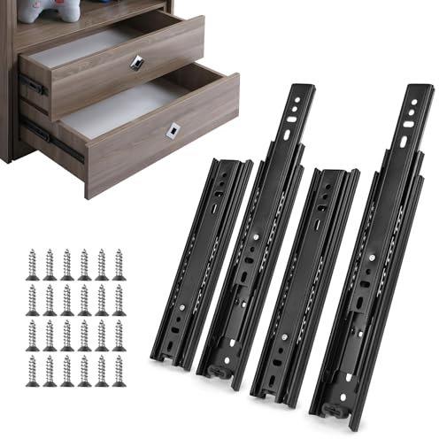 Vivikivi 2 Paar (4 Stück) Schubladenschienen 45mm Vollauszug Schubladenauszug Schwere Seitenmontage für Küchenschränke Büro Schubladen, 45kg Tragkraft, Schwarz, 200mm