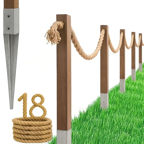 BOGATECO Clôture en bois avec corde de jute - Clôture à voile de 18 m - 13 longueurs différentes - Kit de montage inclus