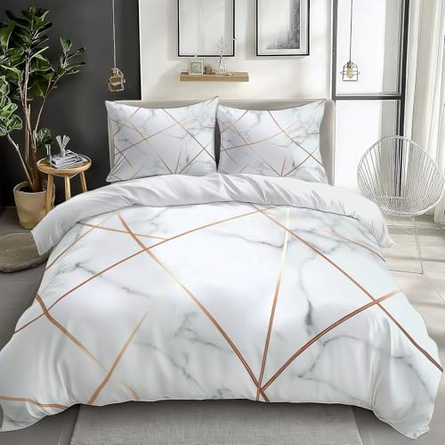 Bettwäsche 180x200cm Geometrische Linien Aus Marmor Bettbezug Set, Weich Atmungsaktiv Polyester Baumwolle Bettwäsche 3 teilig, für Erwachsene Kinder mit 2 Kissenbezug 80x80 cm