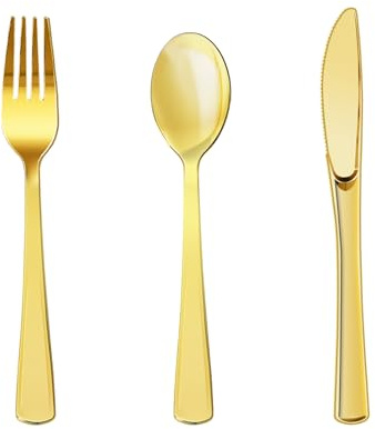 Tavolieri per feste 120 Pezzi Oro Posate Riutilizzabili, 40 Forchette, Coltelli, Cucchiaio, Adatto Per Feste, Campeggio, Compleanni e altre scene - 40 Ospiti