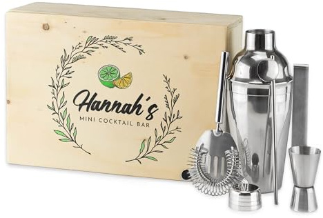 Personalised Cocktail Shaker Set Complete with Custom Printed Box Home Bar Enthusiasts Drink Set Design 1