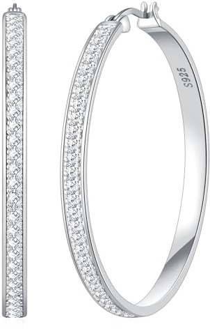 BMMYE Pendientes de aro de diamantes de imitación para mujer, brillantes y grandes, con circonita cúbica para orejas sensibles, no se deslustran, plata de ley, chapados en oro, diamantes de imitación
