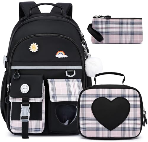 ZUBOND Kids Backpack for Girls and Boys, Cute School Backpack with Lunch Bag & Pen Case, Bookbag Set for Girls Children Teens for Elementary Middle High School Student Ages 3-15