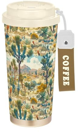Desert Green Trees - Bicchieri da viaggio per caffè da donna, con coperchio, in acciaio inox, isolanti, per caldo e freddo, 500 ml, a prova di perdite