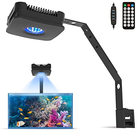 Lominie Luz LED para acuario, luz regulable para pecera con mando RF y soporte, espectro completo para peces marinos y tanques de arrecife coralino (Pxie30 Marino) (P30 Agua Salada)
