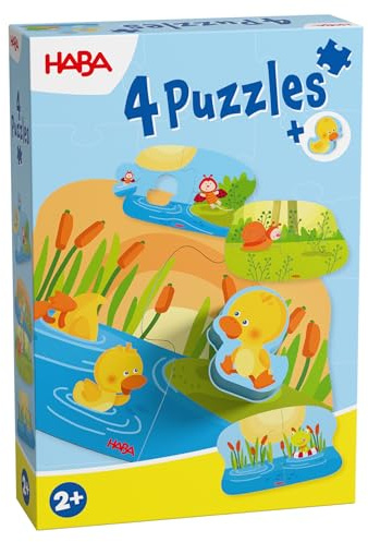 HABA 4 Erste Puzzles – Tierkinder-Puzzle ab 2 Jahren mit 4 Motiven & beidseitiger Holzfigur – Fördert Kreativität & Fantasie – 2012186001