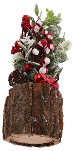Ipetboom Artificial Christmas Tree Tabletop Mini Design Realistic Pe Tree Bark for Home Party Decorations Includes Berry Pinecone Accents for Indoor Holiday Festive Display