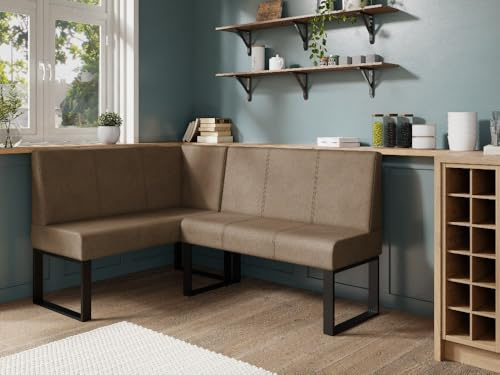 JKG Meble Eckbank fur Essizmmer - Eckbankgruppe mit Metallbeinen - Modern Sitzecke Küche - Stoff Velours - gepolsterte Essecke - Küchensofa - Braun - Rechts - 130x170 cm