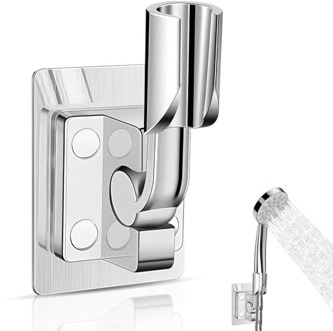 Saijer Support Pommeau de Douche, Accroche Pommeau de Douche Sans Percage Support Douchette Mural Réglable Universel Anti-Dérapant Résistant À La Rouille (Argent)