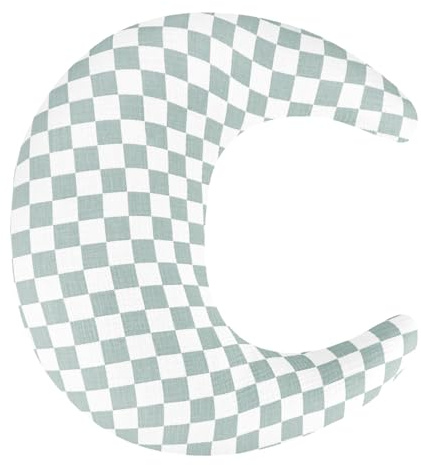 SWESEN Muslin Nursing Pillow Cover, Soft Removable Cover for Breastfeeding Pillows, Pillow Slipcover for Baby Boys and Girls, Comfortable & Breathable, Green Plaid, (Only Cover)