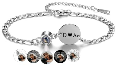JSDDE Personalisiertes Armband mit Initialen und Foto Gravur Projektionsramband mit Bild im Stein Foto Armband Geschenke für Damen Herren