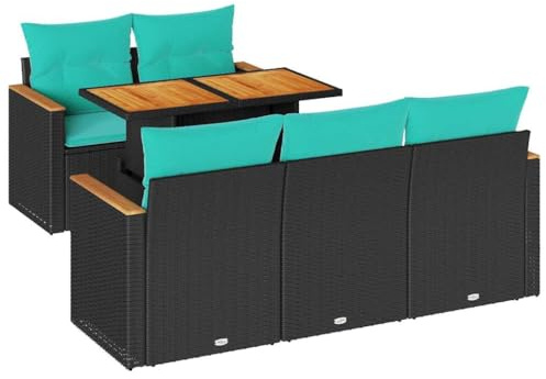 vidaXL Loungegrupp med dynor 6 delar svart konstrotting, utomhus soffa set, trädgård lounge inställning, trädgård hörn soffa set, trädgård lounge set