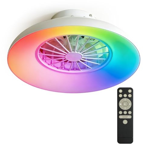 Maxled, Light is Led! LED Taklampa Med Fläkt Vit Dimbar 10%–100% RGB 3CCT 3500K–6500K 2600LM 15W DC Motor 5 Hastigheter Framåt/bakåt Timer Fjärrkontroll Takfläkt