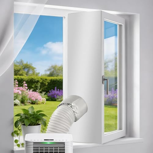 Qoosea 4M Portable Air Conditioner Window Seal Kit with Hook & Loop & Cable Ties, Easy Fit for Portable AC, Tumble Dryer Vent, For Push-Style Windows, Reusable