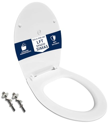 HYDRO HOME Tavoletta wc compatibile con Simas LFT Spazio, copriwater, Sedile WC antibatterico, Fissaggio dall’Alto, Bianco, Effetto Slim (Chiusura Ammortizzata)