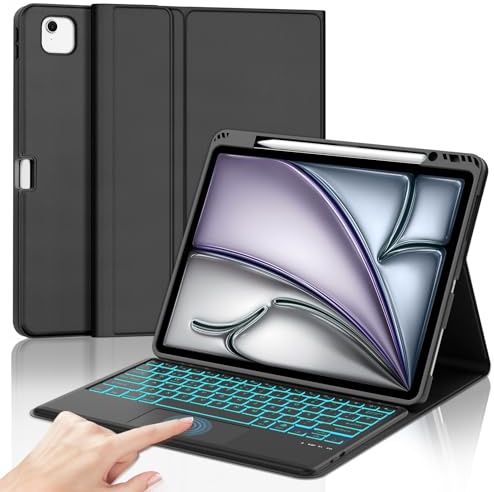 IVEOPPE Teclado para iPad Air 13 Pulgadas M4 2026/M3 2025/M2 2024 con Touchpad, Funda Cover Keyboard Retroiluminado de 7 Colores Español Ñ Bluetooth Desmontable para iPad Pro 12.9 3-6 Gen, Negro