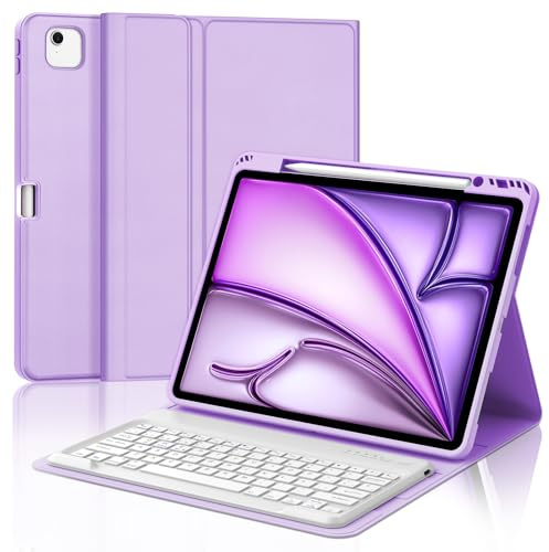 IVEOPPE Funda Teclado para iPad Air 13 Pulgadas M4 2026/M3 2025/M2 2024 | Capa Keyboard Bluetooth Magnético, QWERTY Español Ñ, Desmontable con portalápices para iPad Pro 12.9 3-6 Gen, Violeta claro