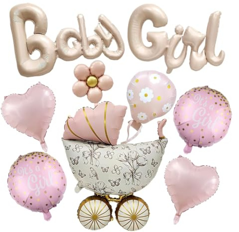DazzJoy 8 Stück Baby Girl Luftballon, Babygirl Deko Ballons, Luftballons Babyparty Deko Mädchen, Babyshowerparty Deko Mädchen Folienballon, Its a Girl Ballon für Welcome Home, Gender Reveal Party