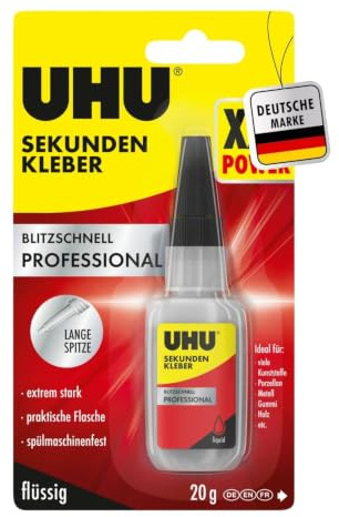 UHU Sekundenkleber flüssig 20g – blitzschnell & extrem stark, transparenter Superkleber für schnelle und präzise Reparaturen, wasserresistent & spülmaschinenfest
