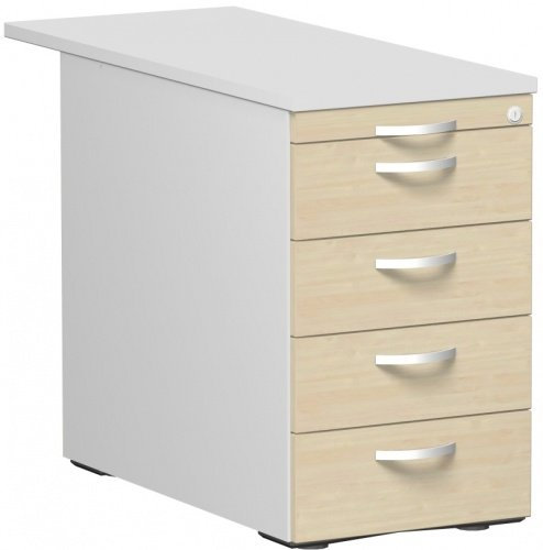 Geramöbel Standcontainer mit 4 Metall-Schubfächern und 1000 mm Abdeckplatte, Utensilienschubfach, Metall-Rollschubführung, Zentralverriegelung, 438x1000x720, Ahorn/Lichtgrau/Lichtgrau