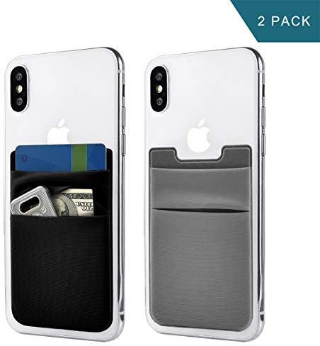 Newseego 2 Pack Portefeuille de Cartes de Téléphone Portable Stick sur Porte-Cartes Porte-Monnaie Téléphone Pochette Extensible Sleeve Phone pour Smartphones (Noir et Gris)