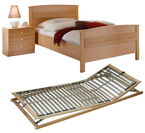 VAJA Set Seniorenbett Lattenrost verstellbar Nachttisch Buche Dekor